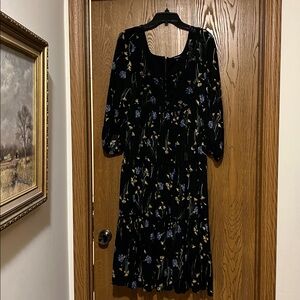Madewell Black Dress with Blue and Yellow Floral Pattern